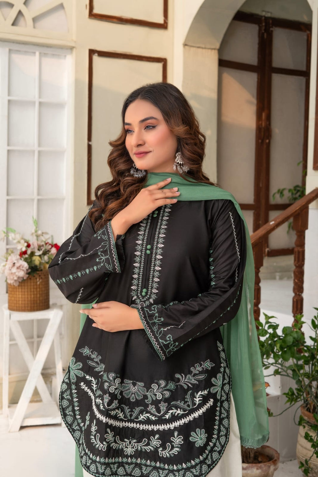Black Embroidered 3-Piece