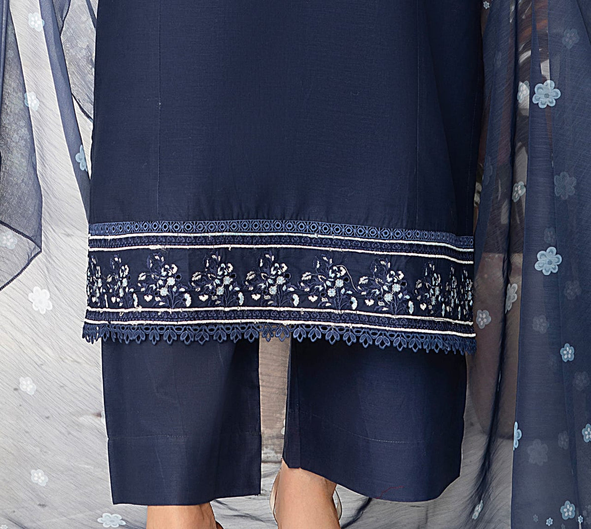 Blue Embroidered 3-Piece