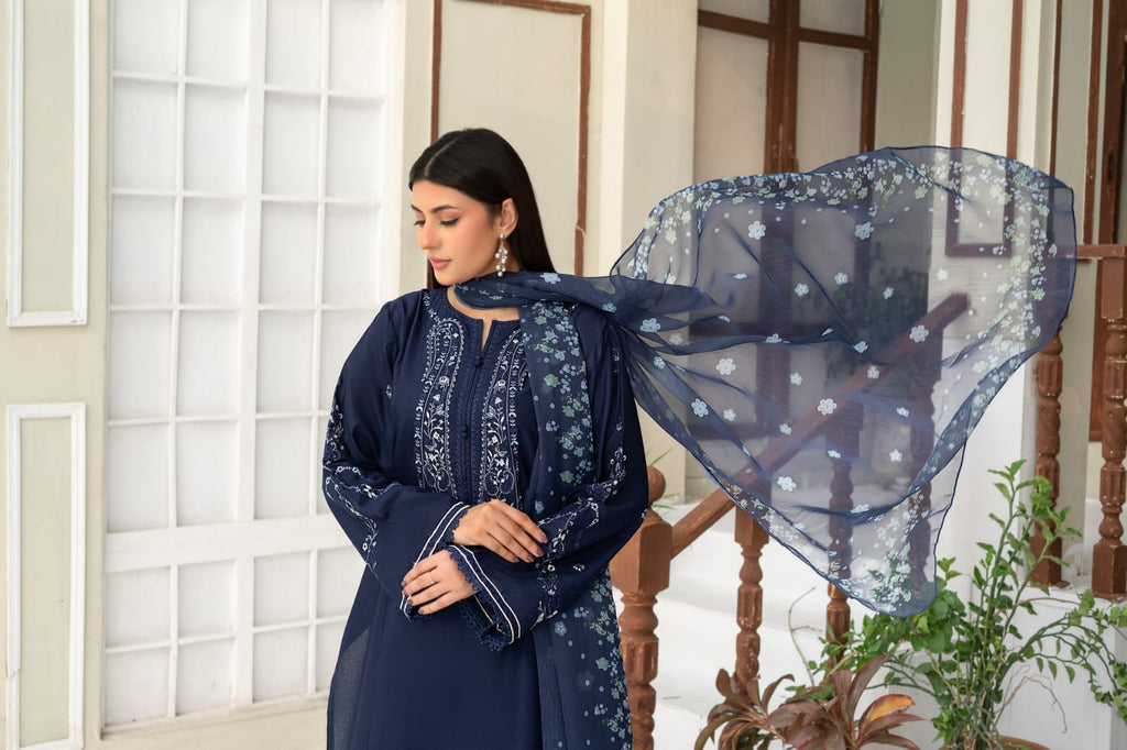Blue Embroidered 3-Piece