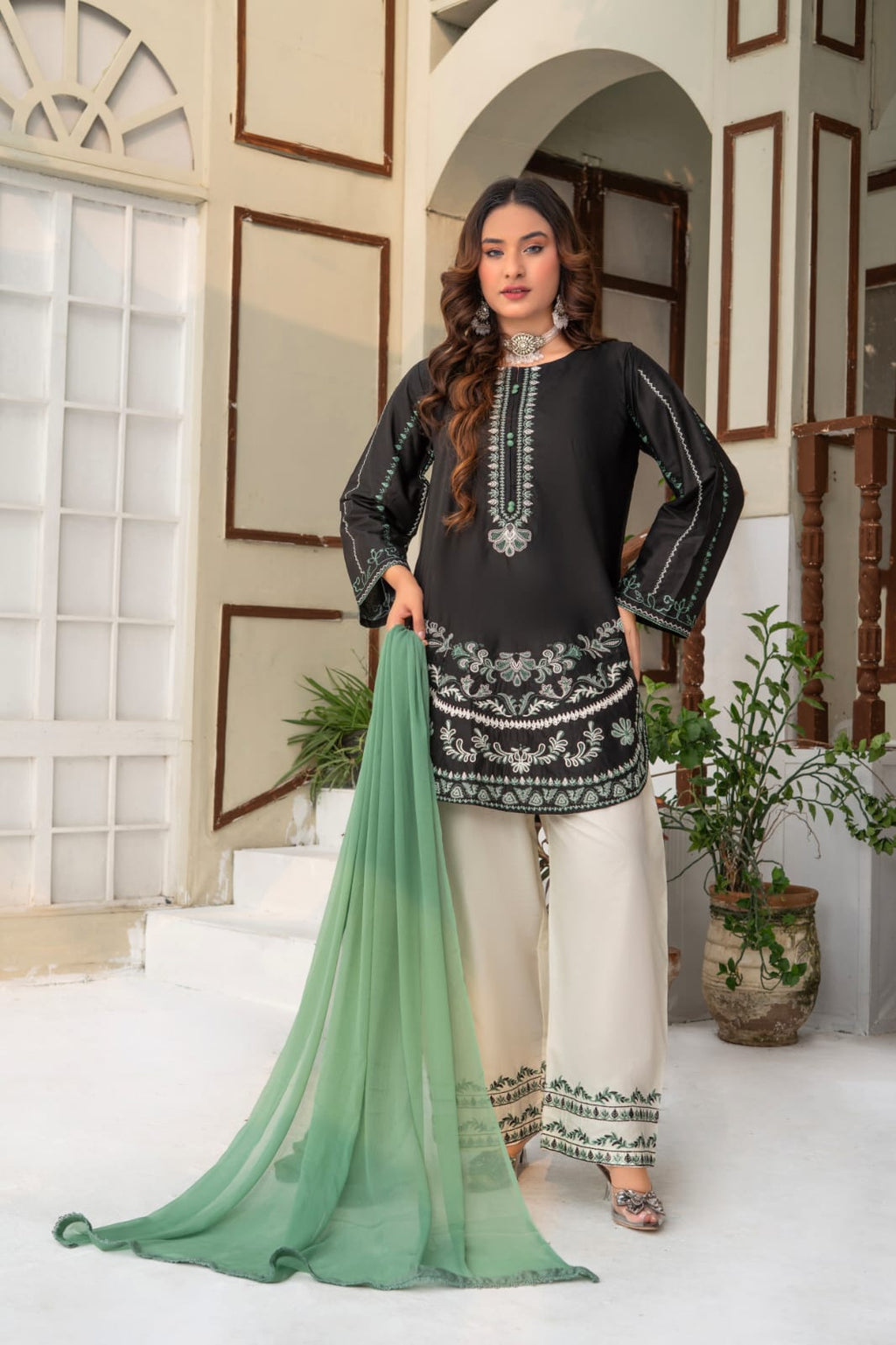 Black Embroidered 3-Piece