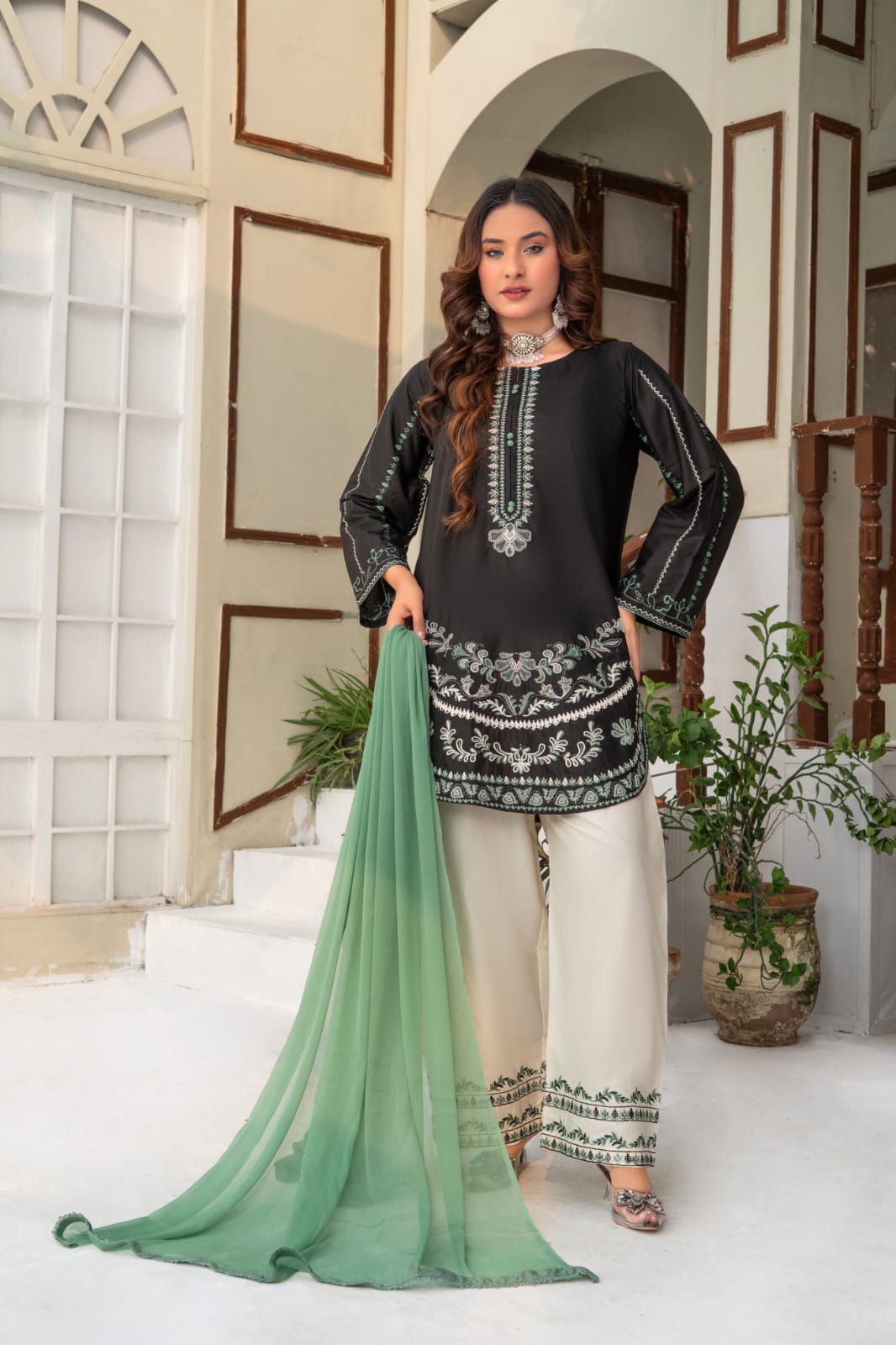 Black Embroidered 3-Piece