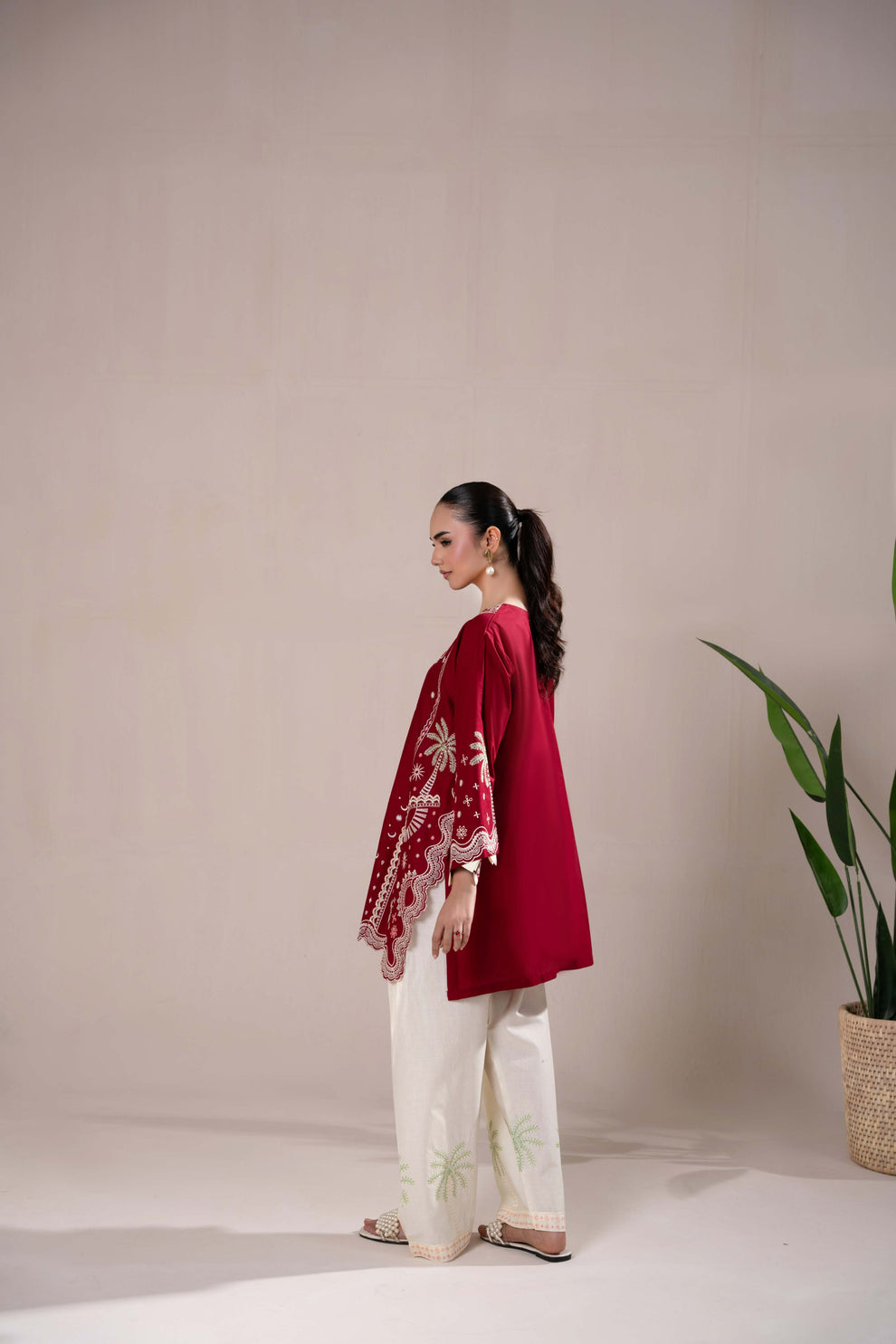 maroon  Embroidered 3-Piece