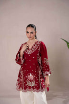 maroon  Embroidered 3-Piece