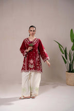 maroon  Embroidered 3-Piece