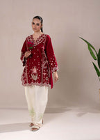 maroon  Embroidered 3-Piece