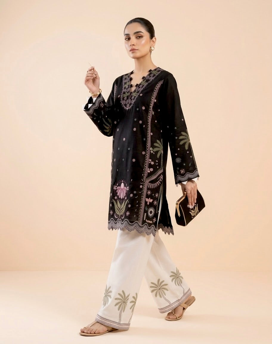 Black  Embroidered 3-Piece