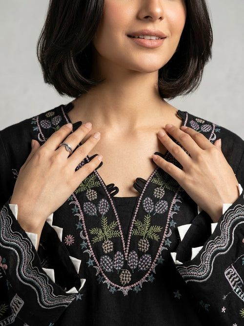 Black  Embroidered 3-Piece