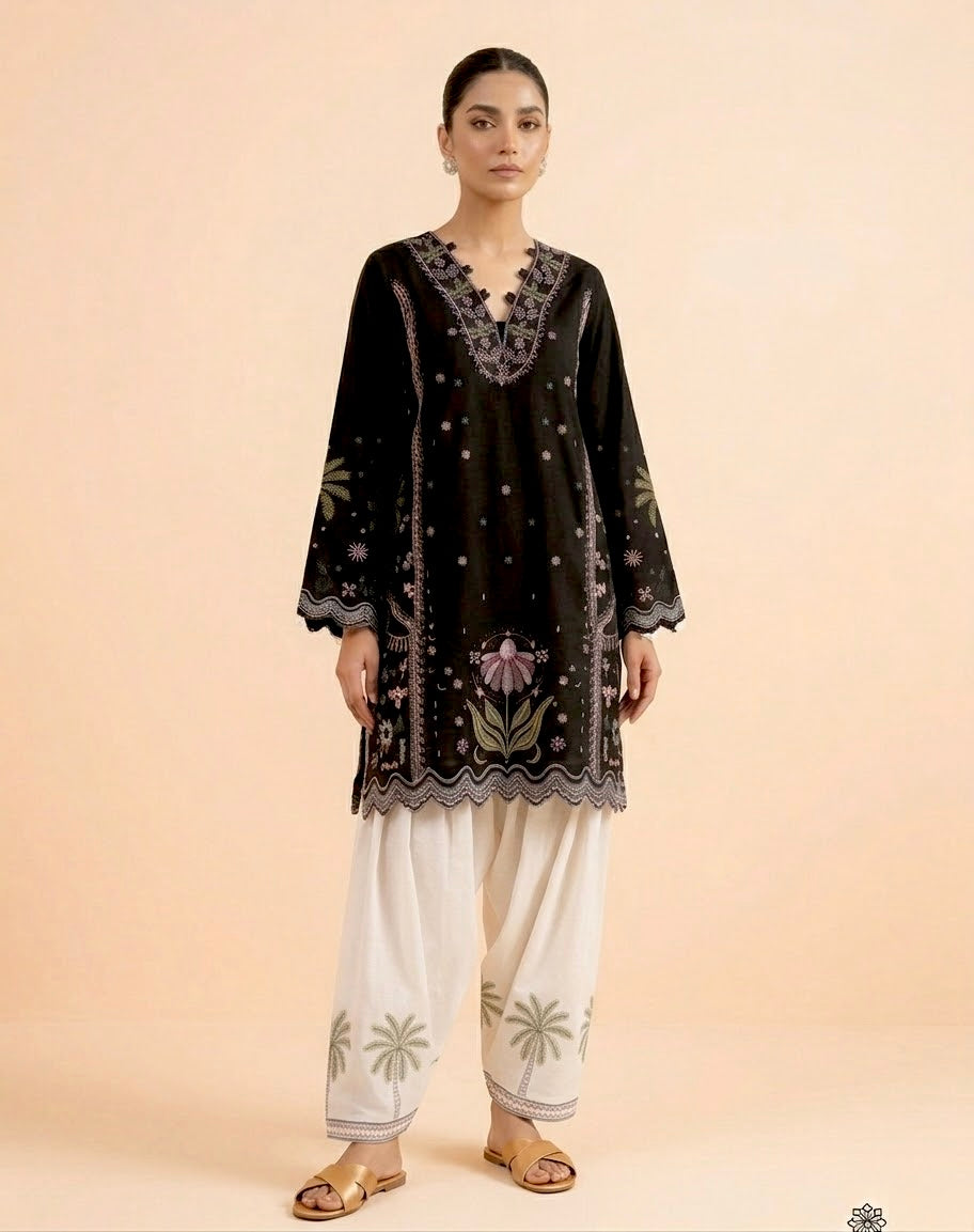 Black  Embroidered 3-Piece
