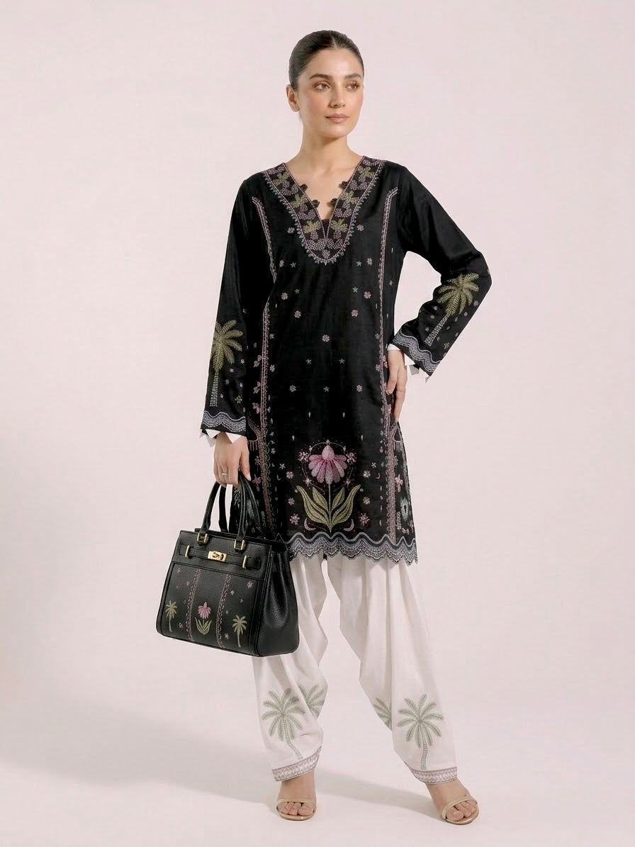 Black  Embroidered 3-Piece