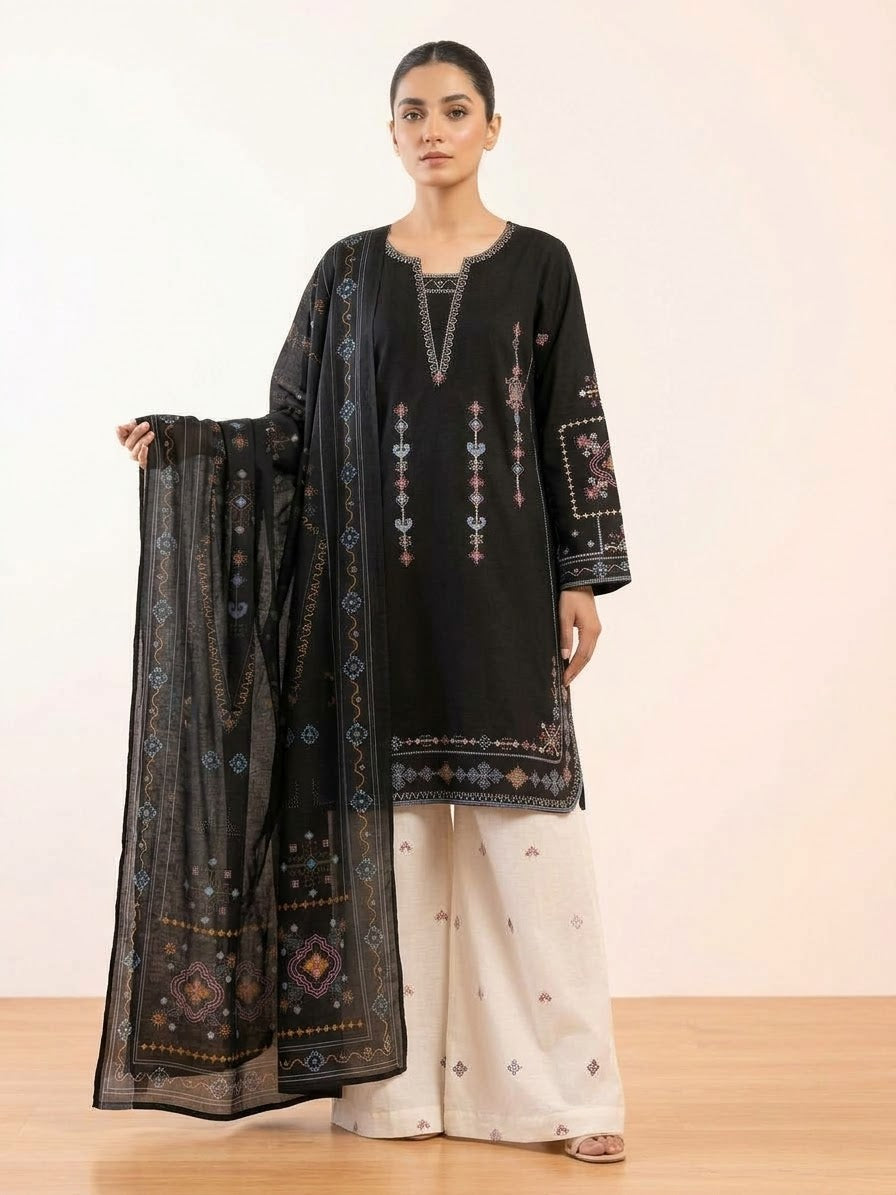 Black Embroidered 3-Piece Suit