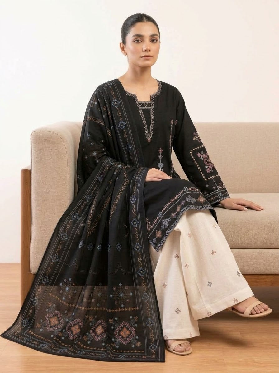 Black Embroidered 3-Piece Suit
