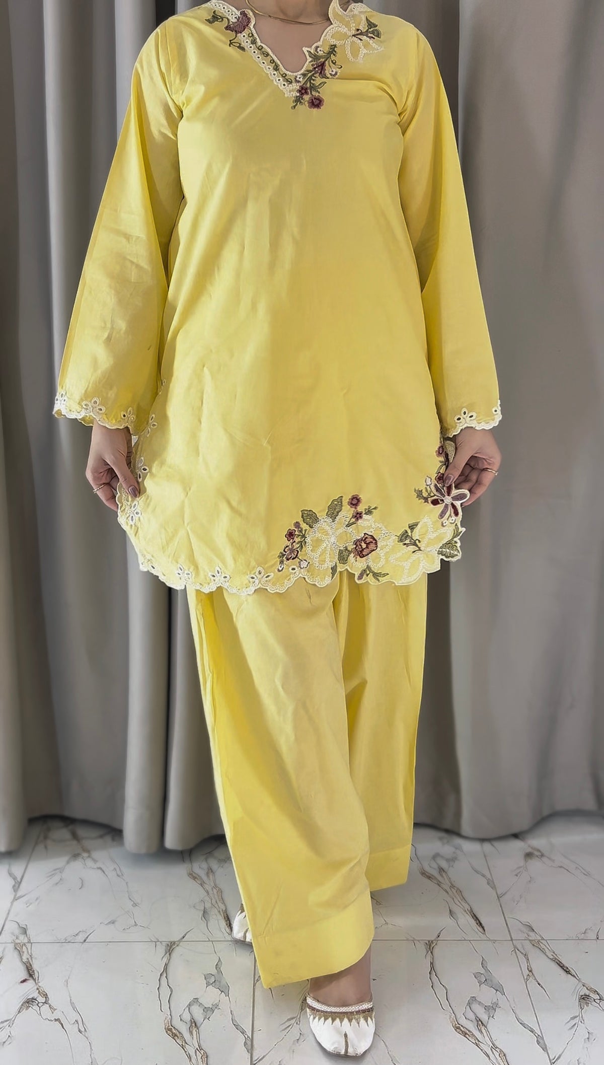yellow  Embroidered 3-Piece