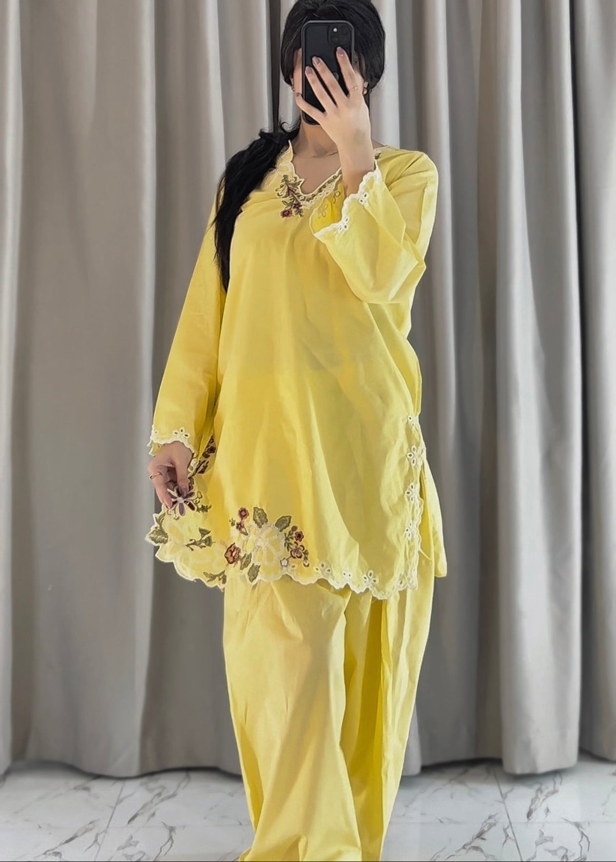 yellow  Embroidered 3-Piece