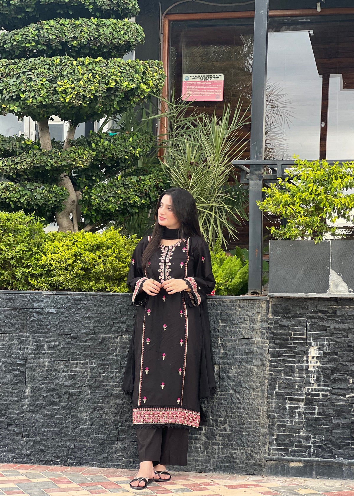 Black Rose Embroidered 3-Piece