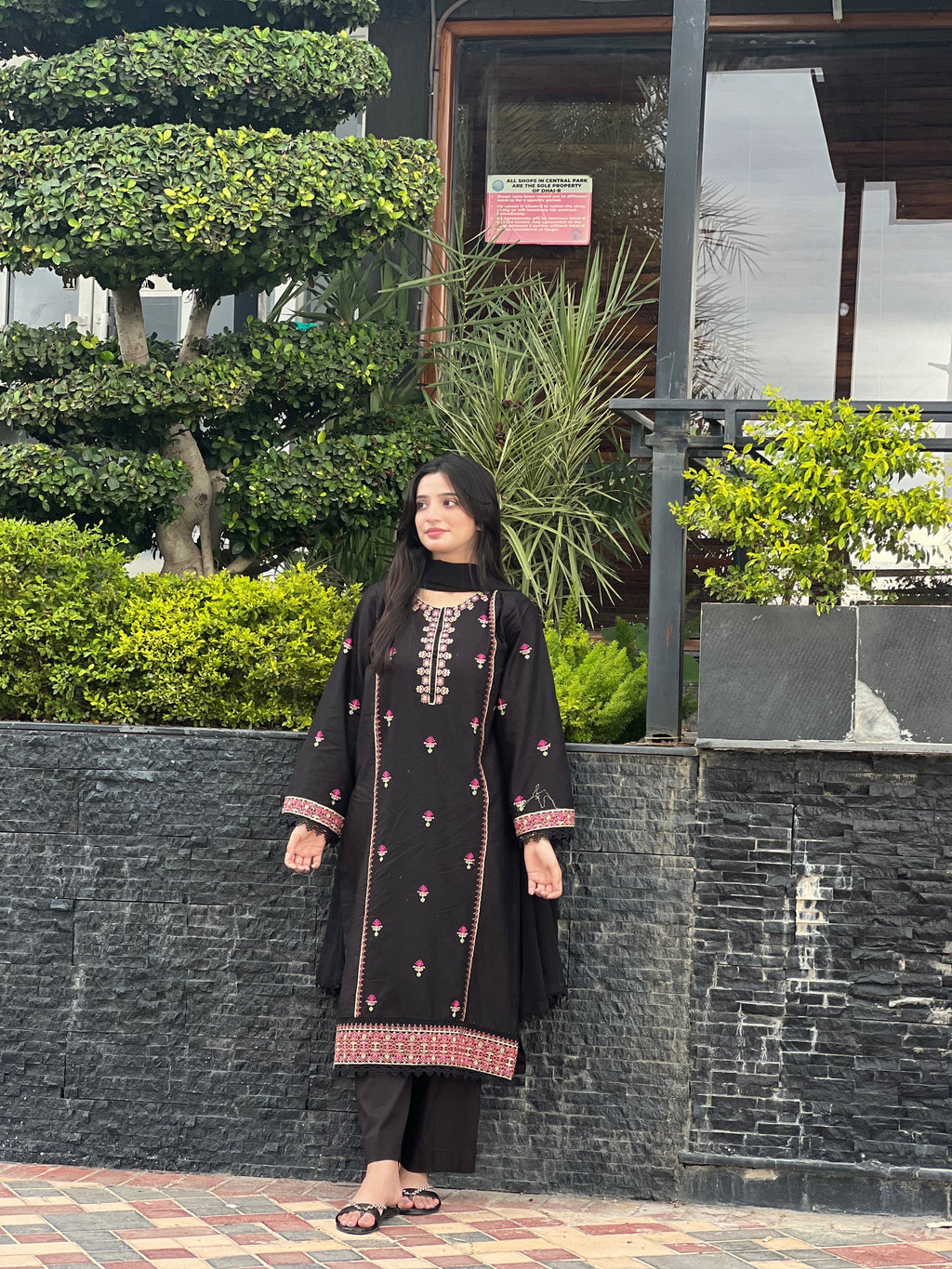 Black Rose Embroidered 3-Piece