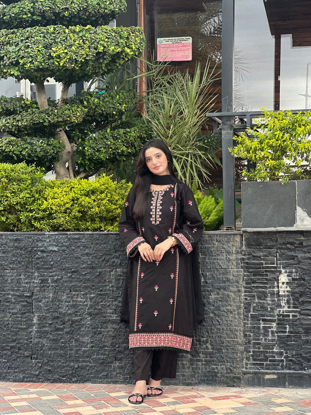 Black Rose Embroidered 3-Piece
