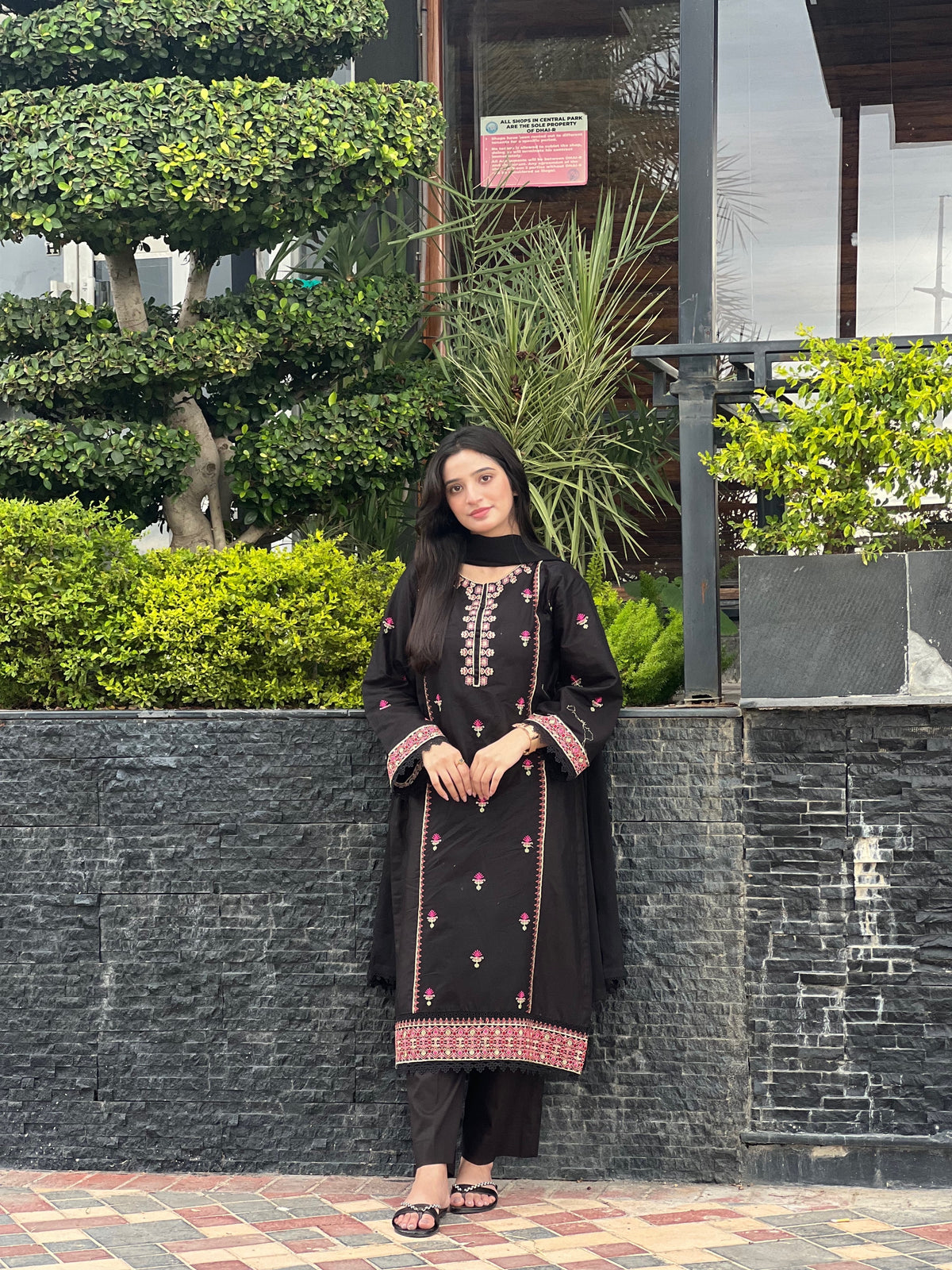 Black Rose Embroidered 3-Piece