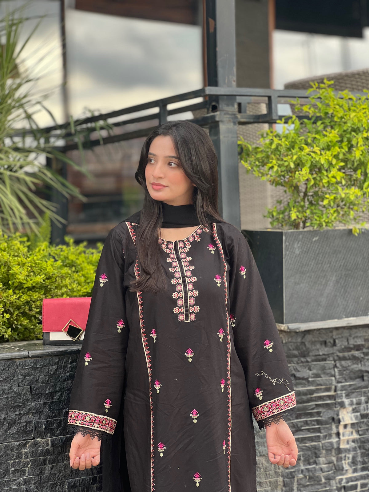 Black Rose Embroidered 3-Piece