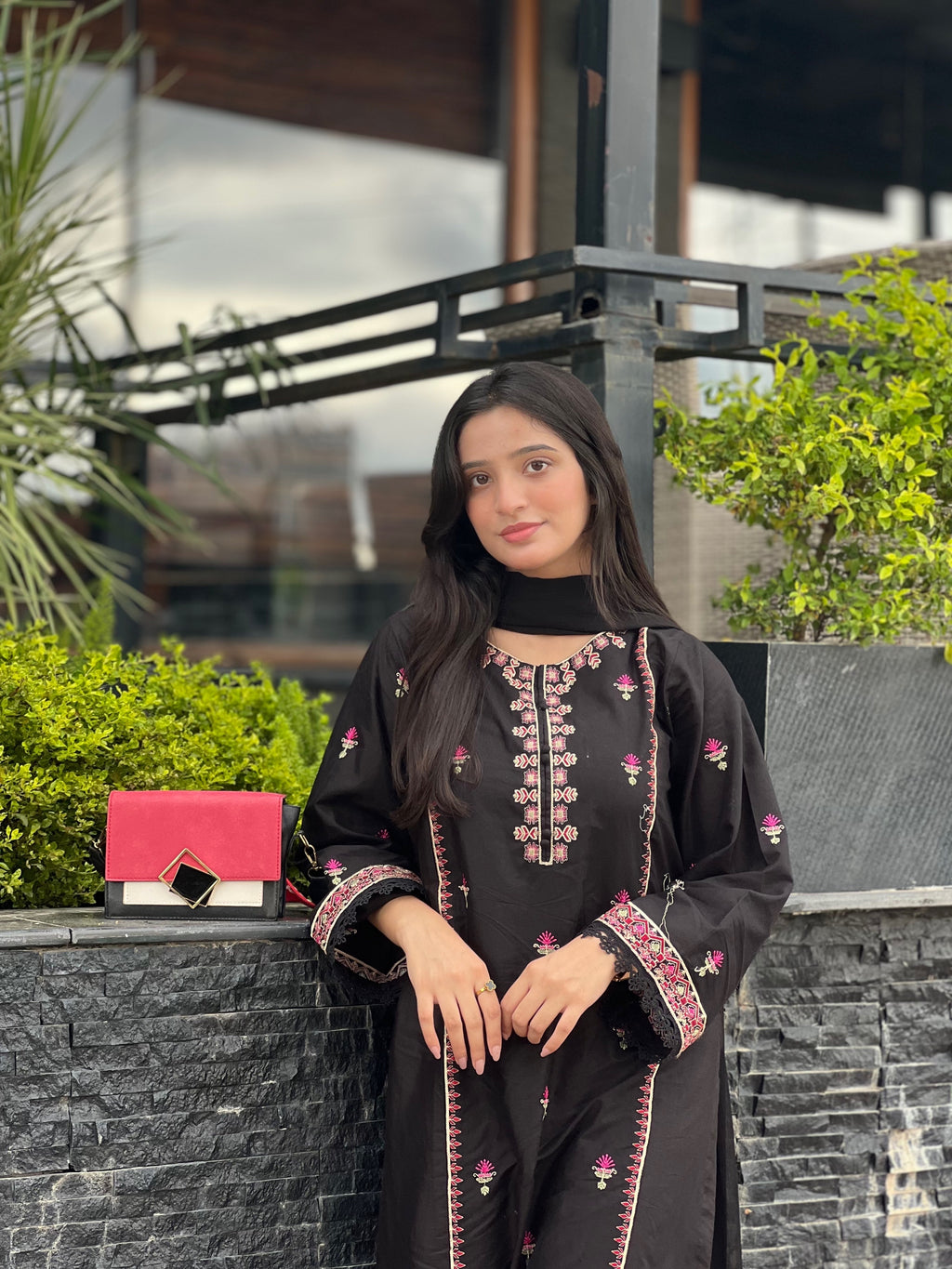 Black Rose Embroidered 3-Piece
