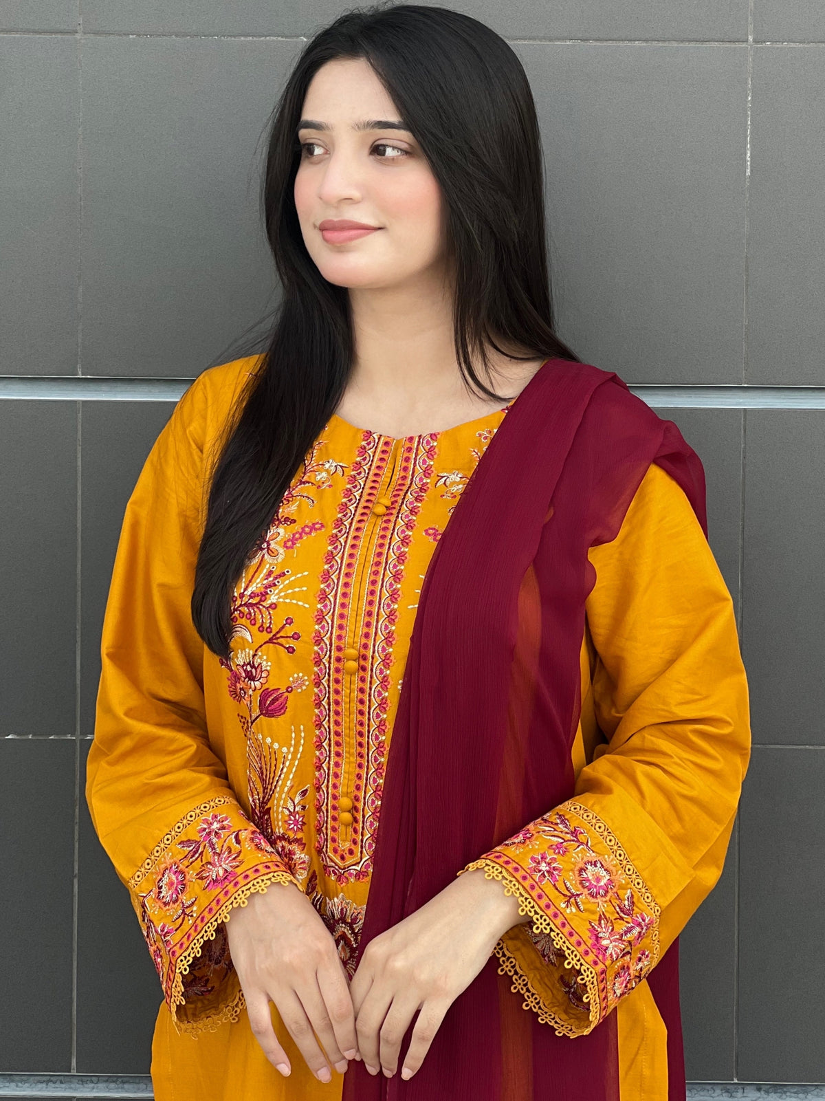Musted  Embroidered 3-Piece