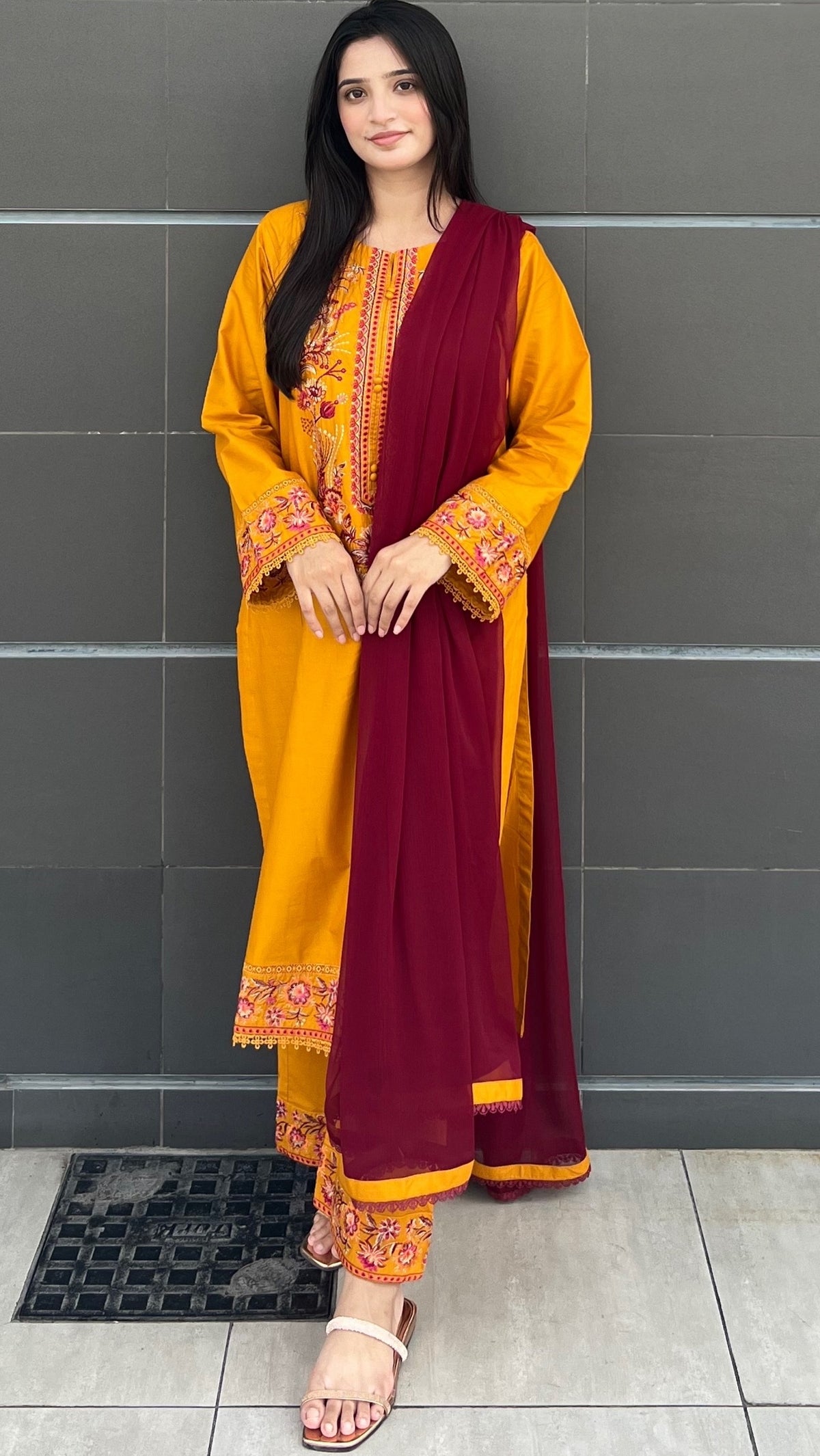 Musted  Embroidered 3-Piece