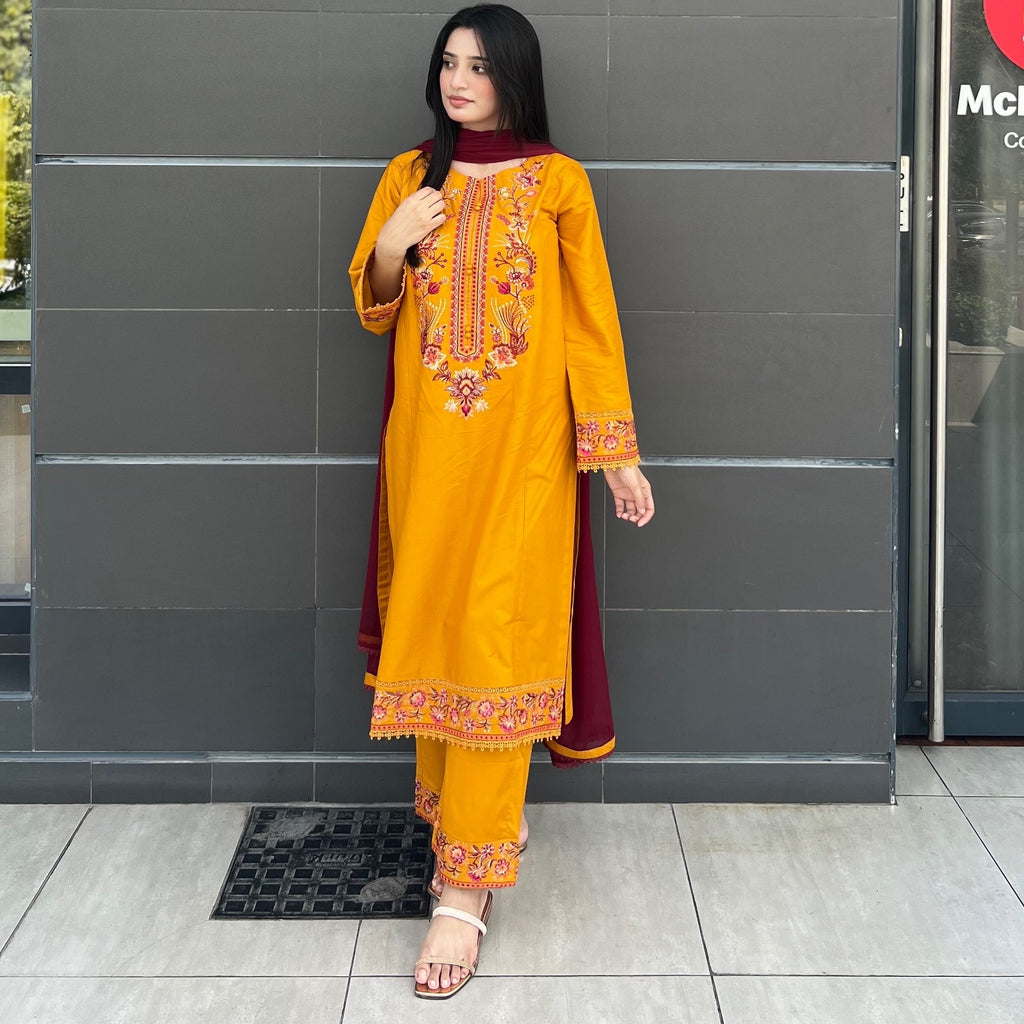 Musted  Embroidered 3-Piece
