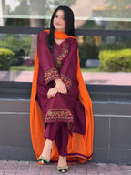Maroon Embroidered 3-Piece