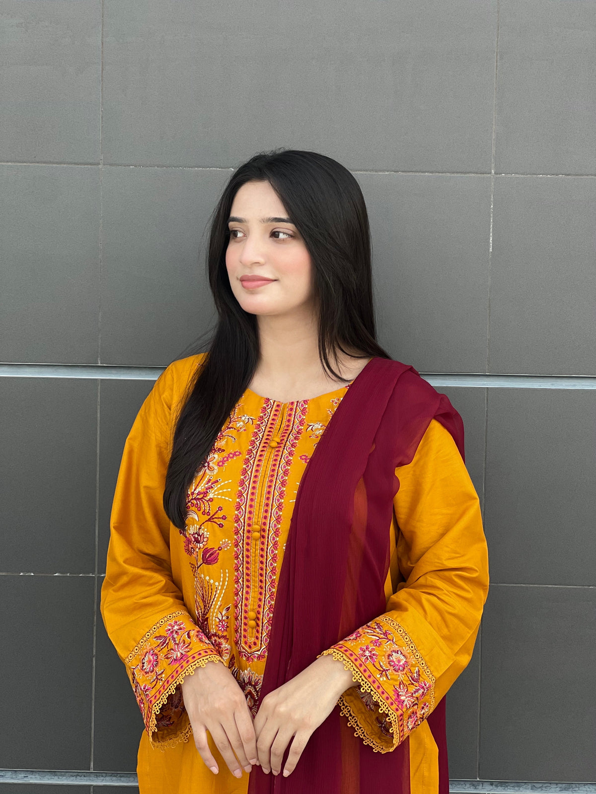 Musted  Embroidered 3-Piece
