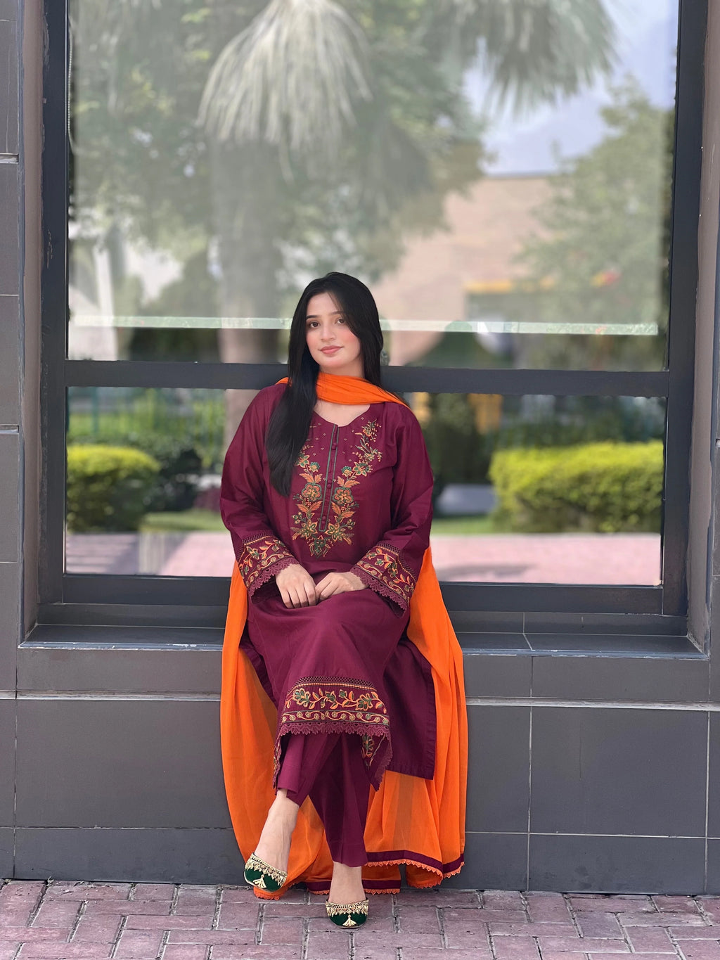 Maroon Embroidered 3-Piece