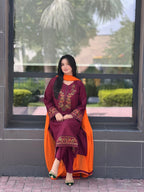 Maroon Embroidered 3-Piece