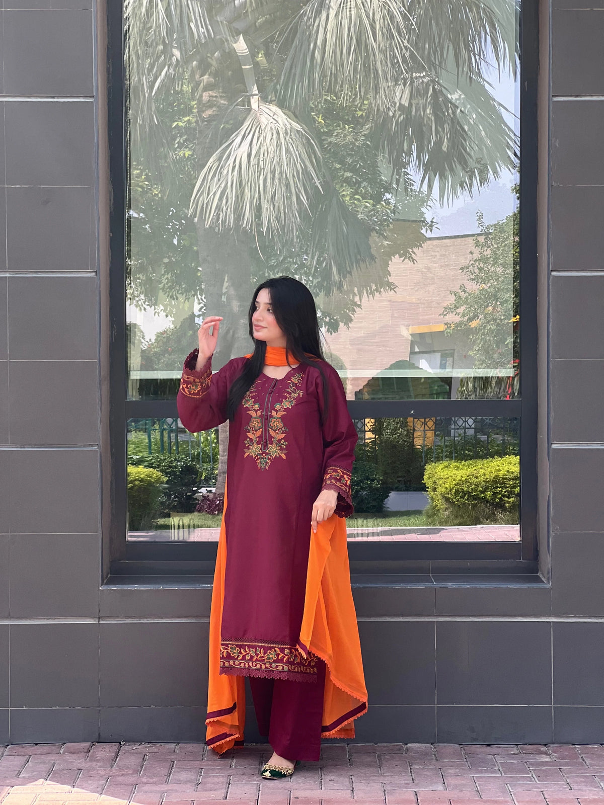 Maroon Embroidered 3-Piece