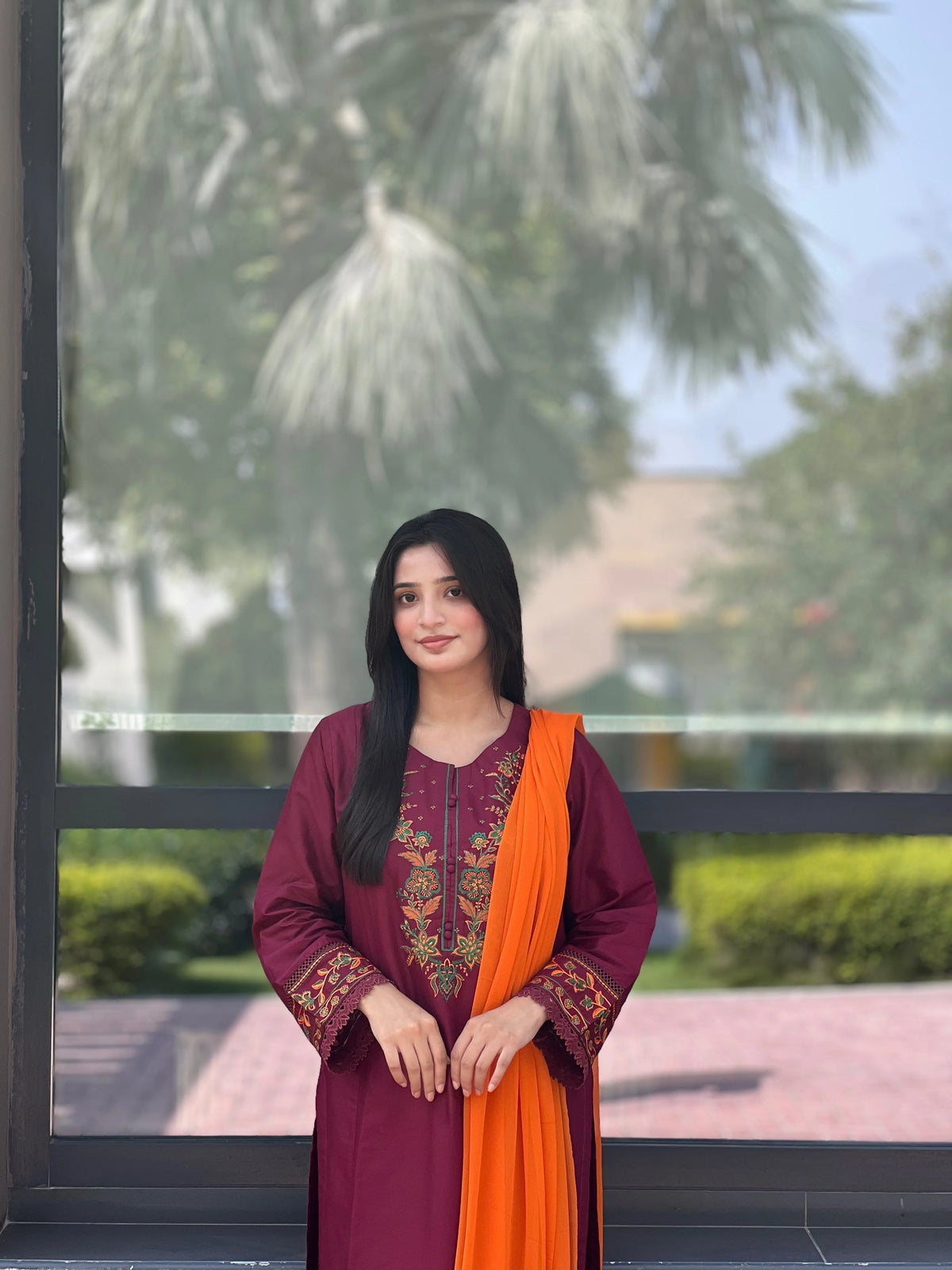 Maroon Embroidered 3-Piece