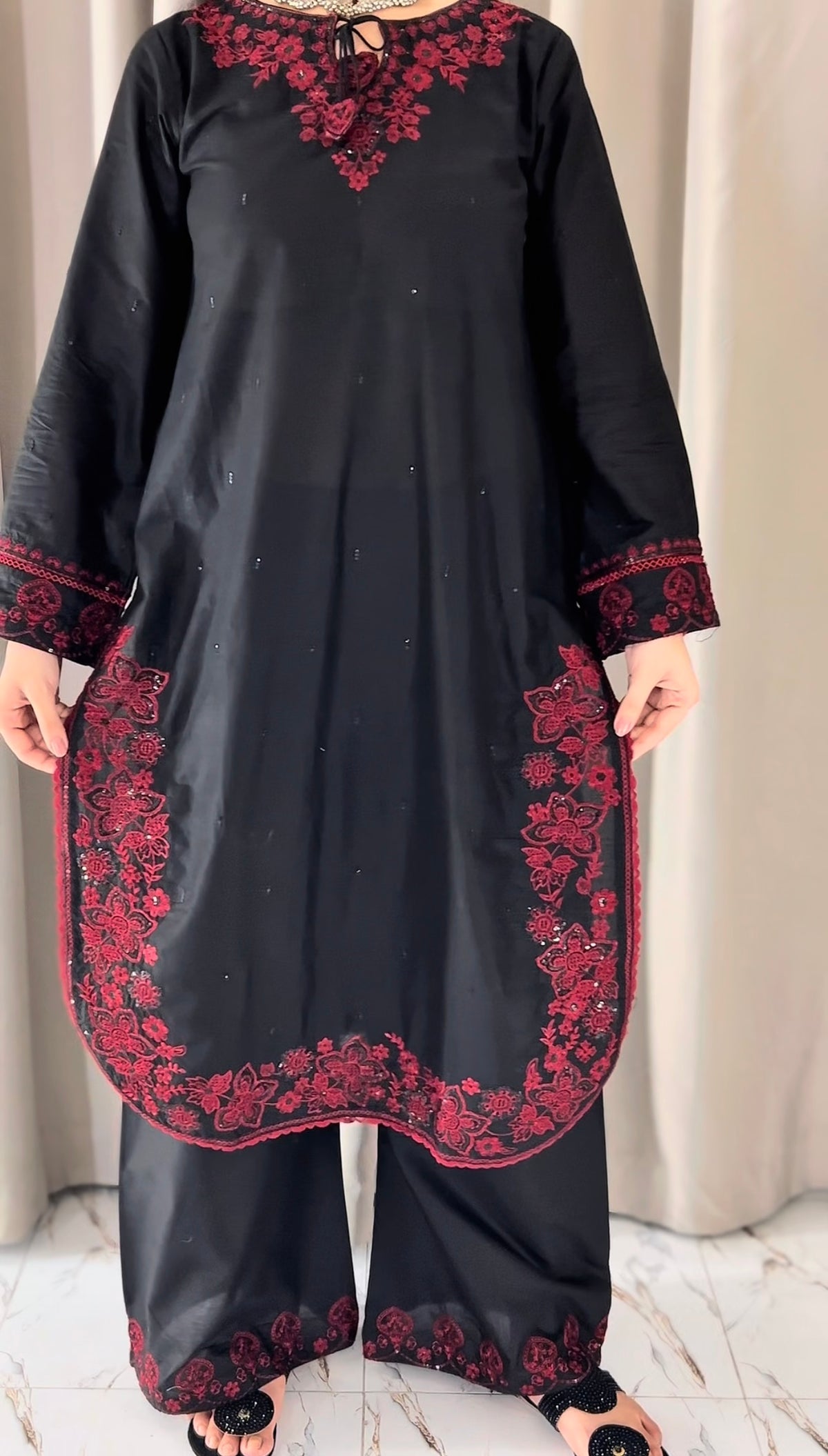 Black Avo   Embroidered 3-Piece