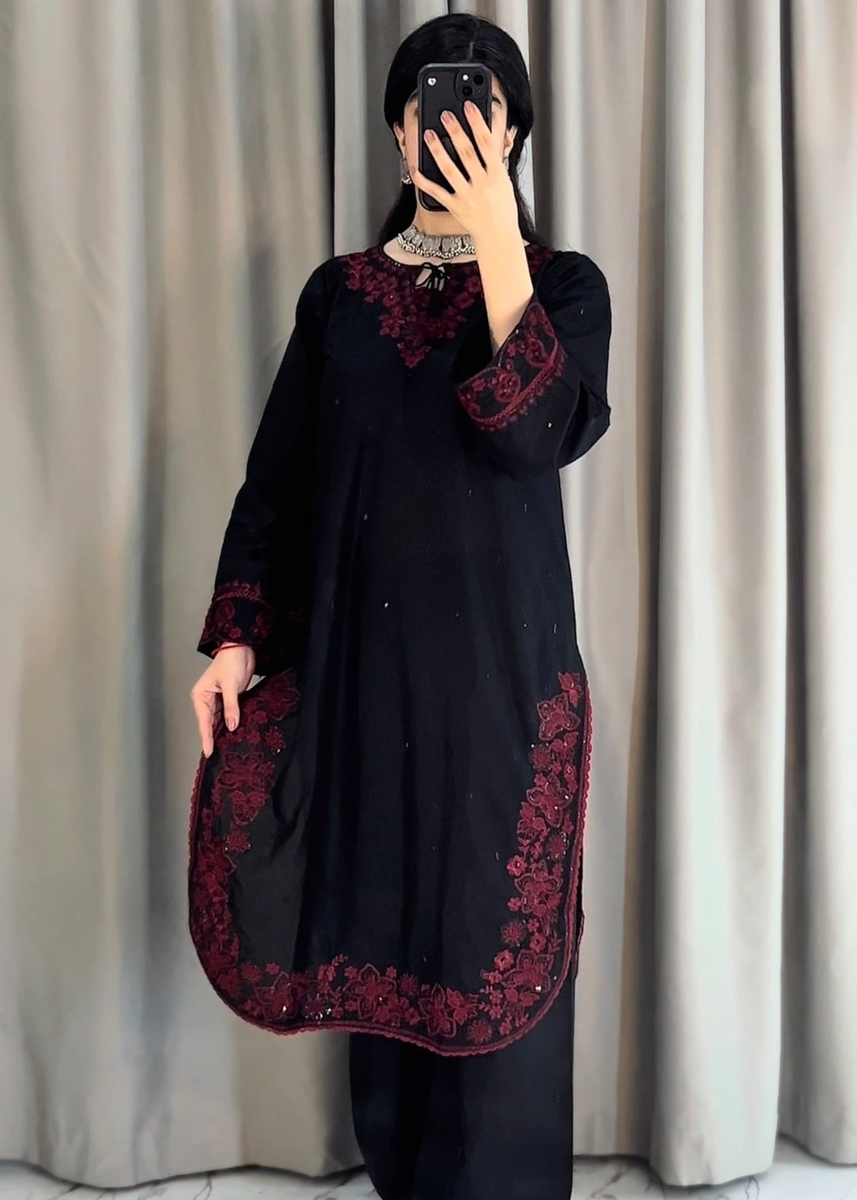 Black Avo   Embroidered 3-Piece
