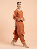 Rust Orange Embroidered 2-Piece
