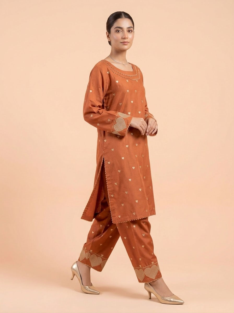 Rust Orange Embroidered 2-Piece