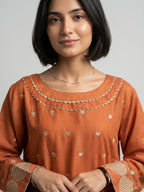 Rust Orange Embroidered 2-Piece
