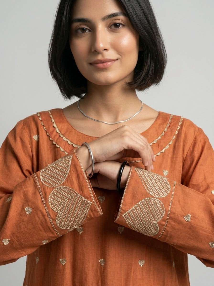Rust Orange Embroidered 2-Piece