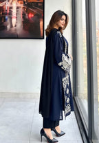 blue  Embroidered 3-Piece