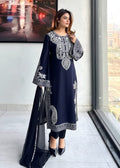 blue  Embroidered 3-Piece