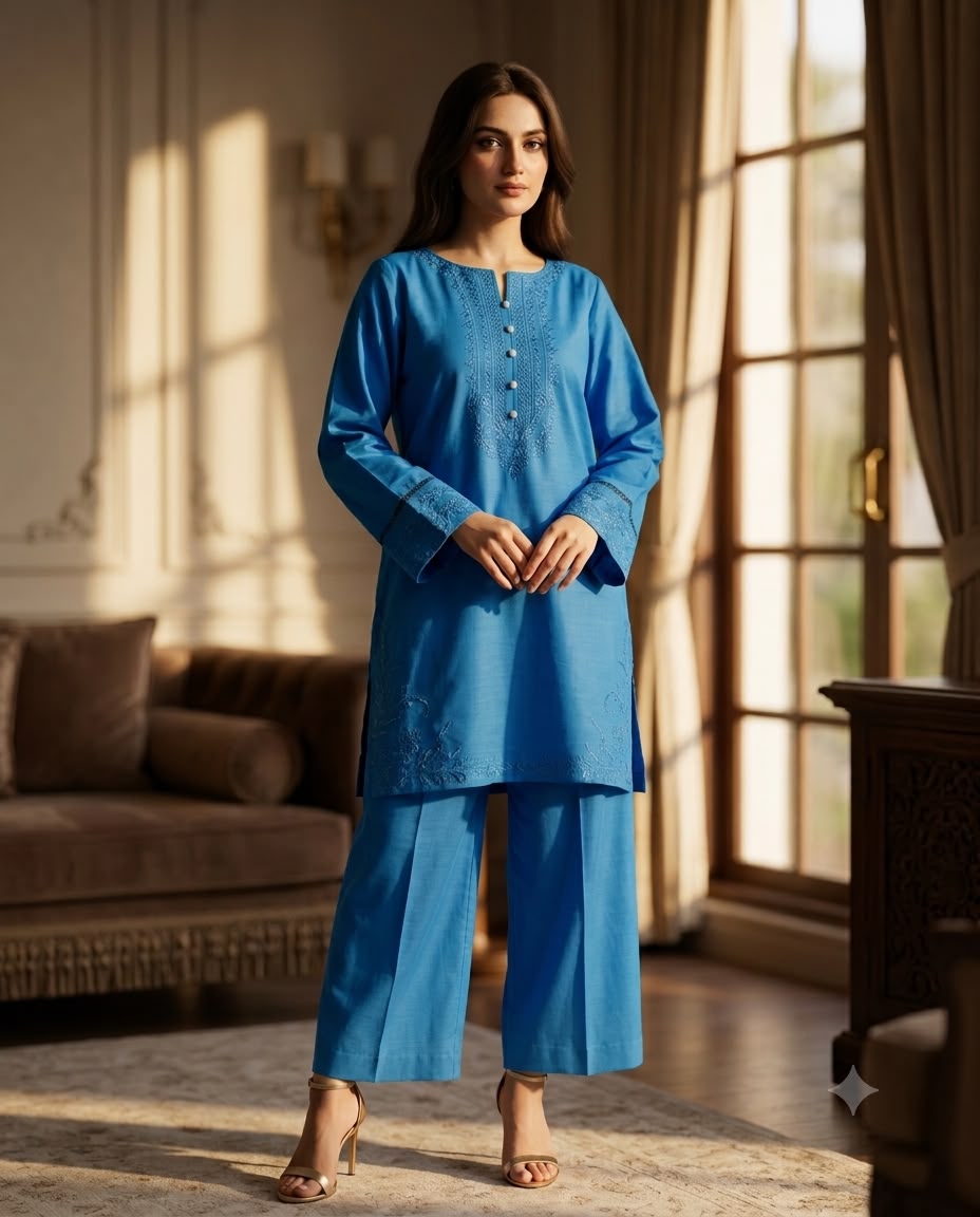 Royal Blue Embroidered 2-Piece