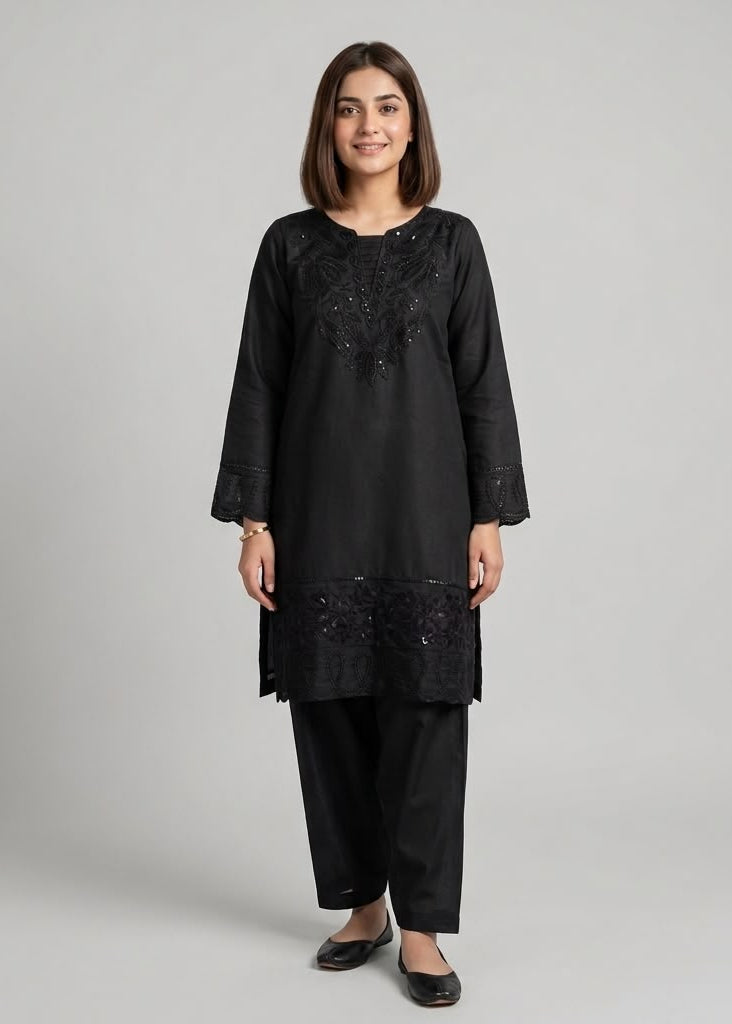 Black Embroidered 2-Piece