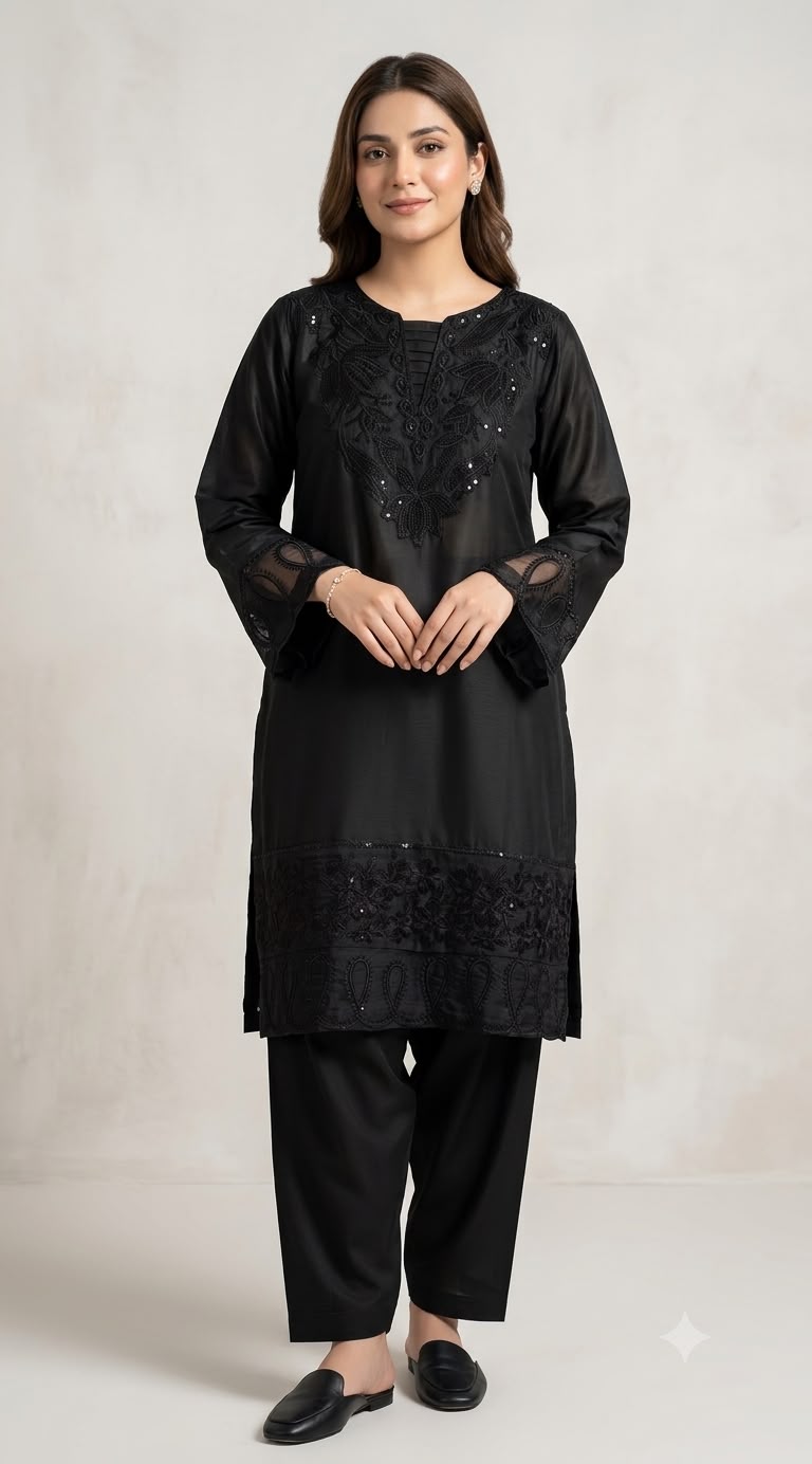 Black Embroidered 2-Piece