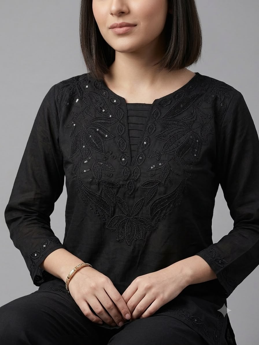Black Embroidered 2-Piece