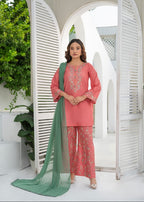 Tea pink  Embroidered 3-Piece
