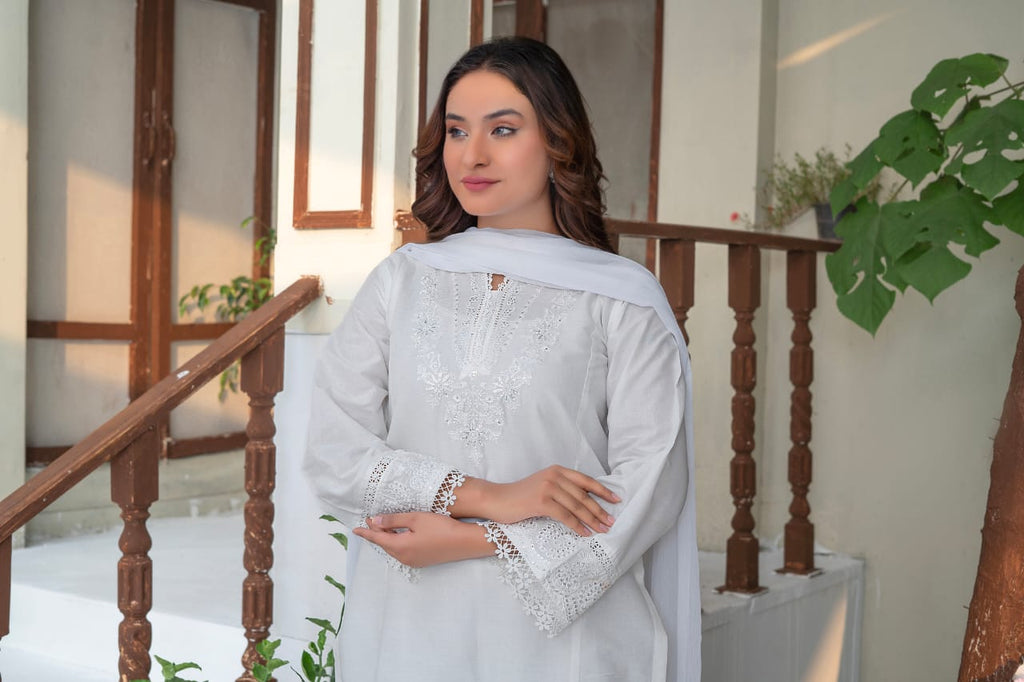 white Embroidered 3-Piece