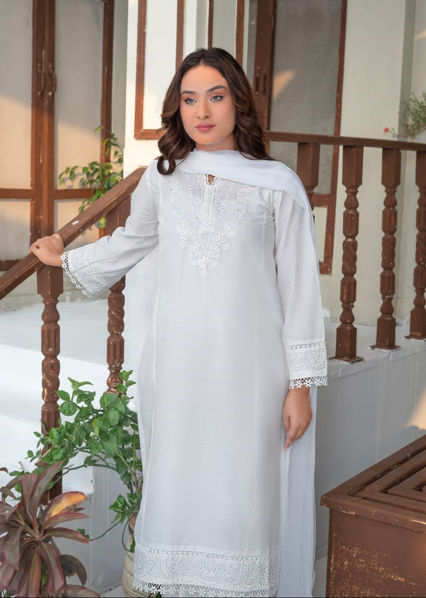 white Embroidered 3-Piece