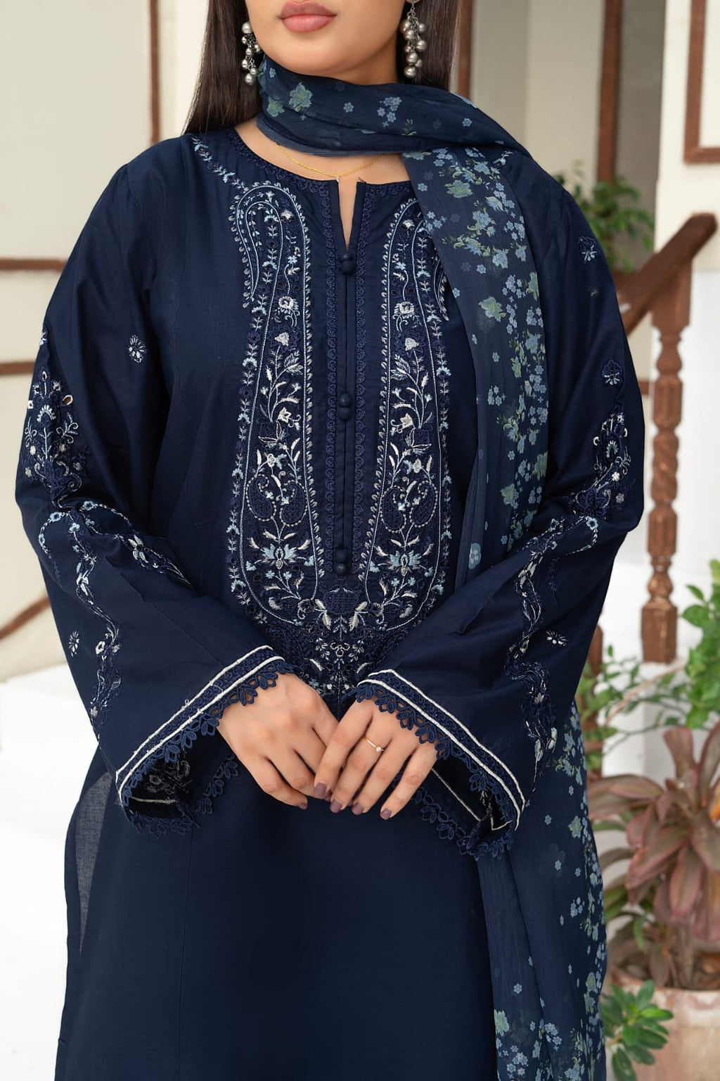 Blue Embroidered 3-Piece
