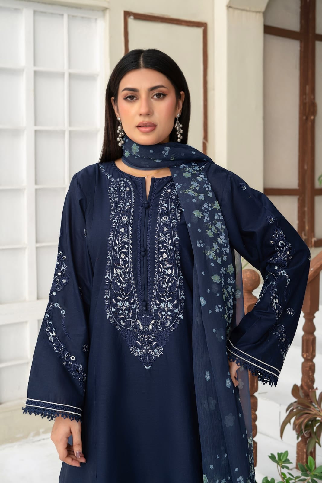 Blue Embroidered 3-Piece