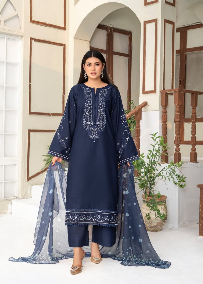 Blue Embroidered 3-Piece